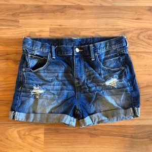 Distressed high rise jean shorts
